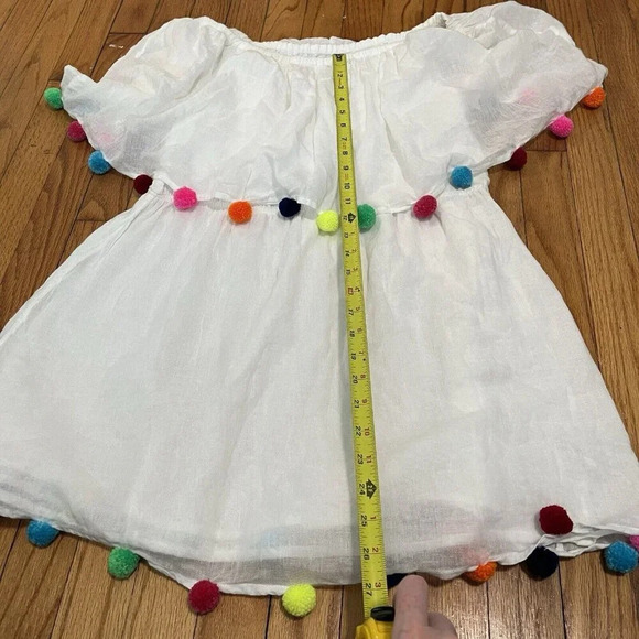 Pitusa White Off-Shoulder Swim Coverup with Multicolor Pom Poms - Picture 8 of 9